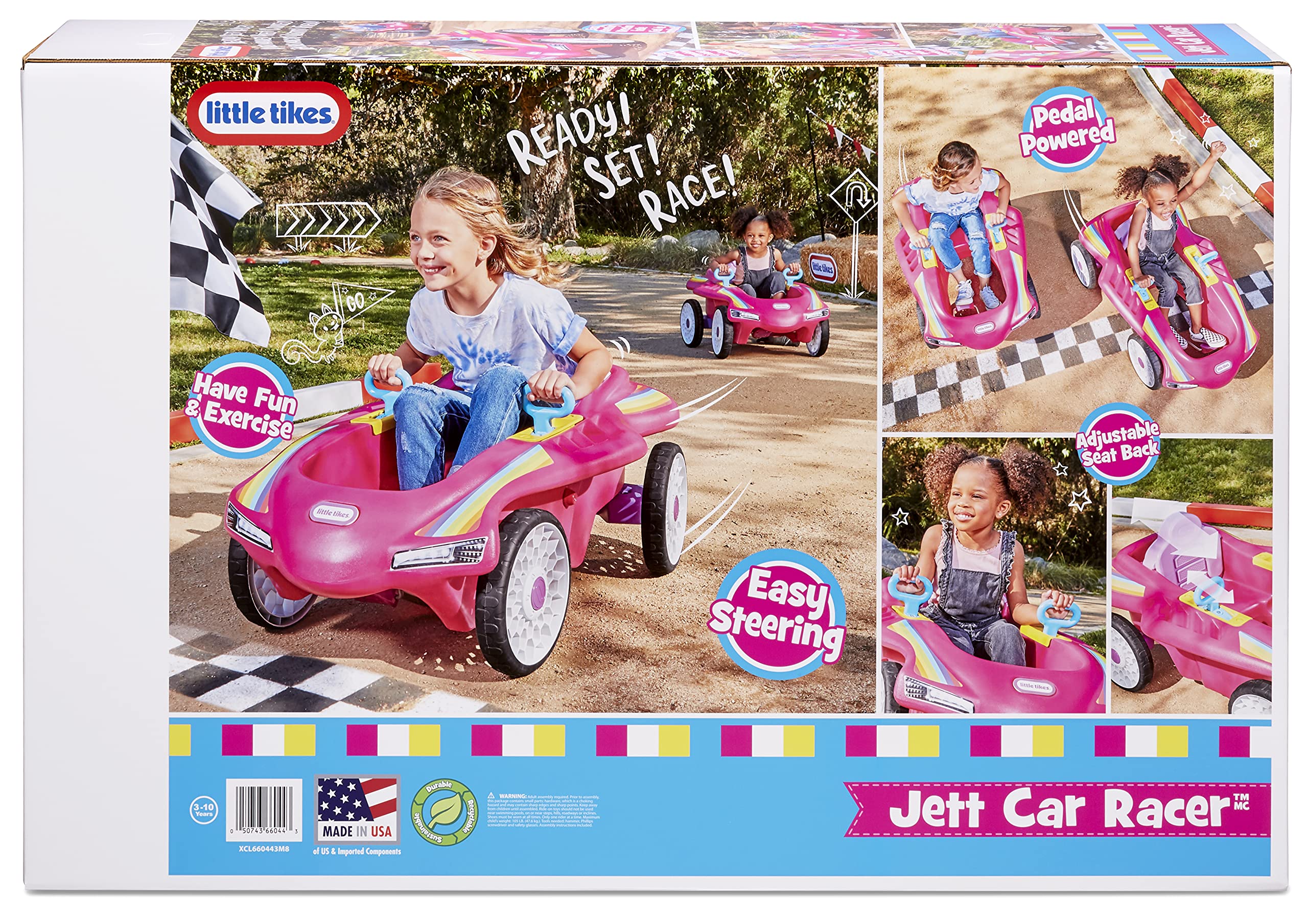 Little Tikes Jett Car Racer Pink, Ride On Car with Adjustable Seat Back, Dual Handle Rear Wheel Steering, Racing Control, Kid Powered Fun, Great Gift for Kids, Toys for Girls Boys Ages 3-10 Years