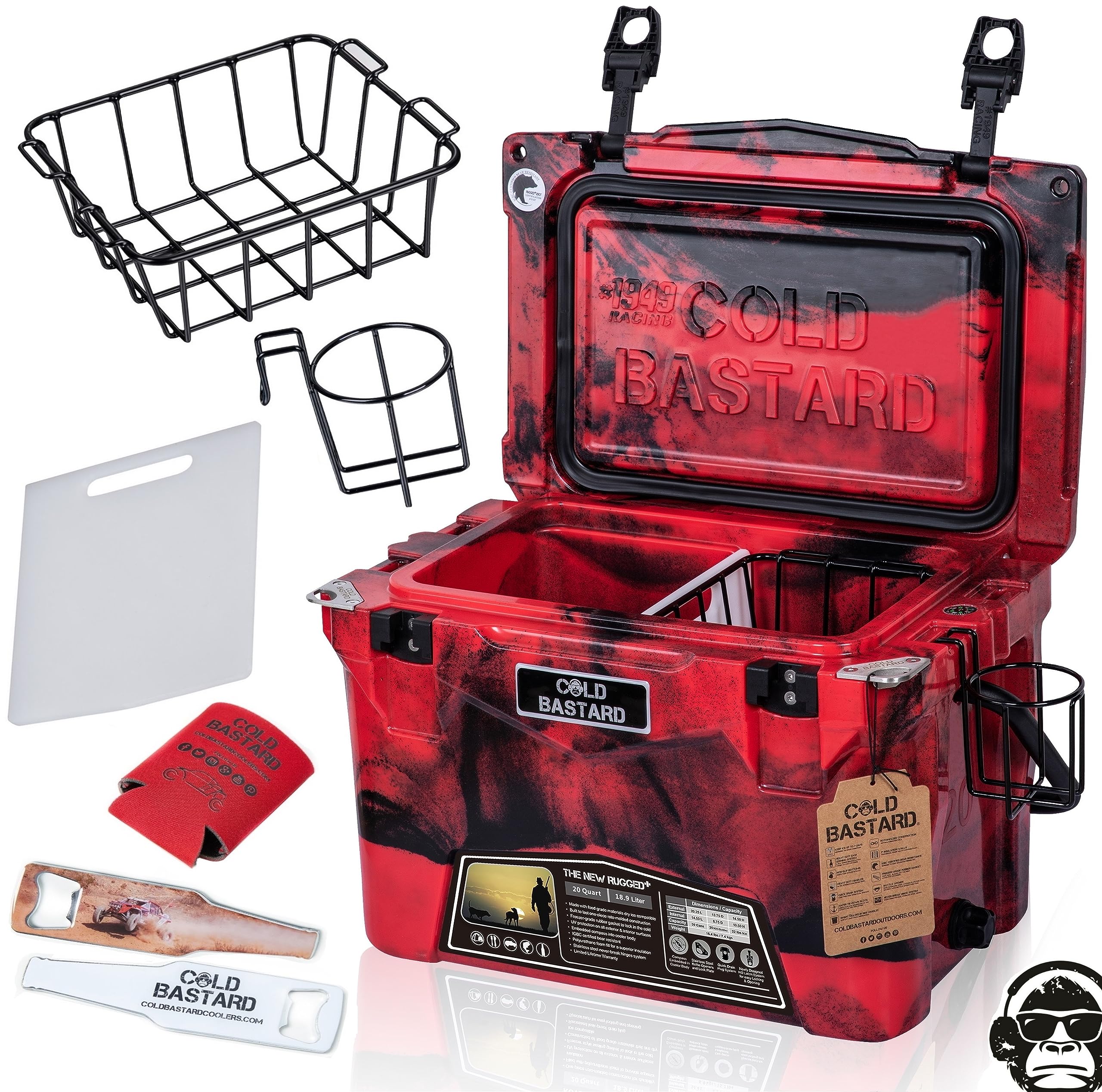 COLD BASTARD COOLERS 20QT Cold Bastard Rugged+ CAMO Red Premium Ice Chest Cooler Accessories Free S&H(CB20-CR)