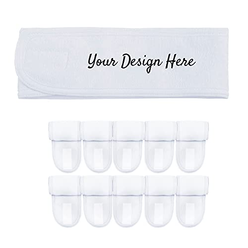 TOPTIE 10 Pack Custom Facial Spa Headband - Add Your Own Design, White Makeup Headband with Magic Tape