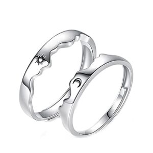 YangQian Matching Rings for Couples Promise Statement Rings for Her and Him Set Sun Moon Couple Rings Best Friend Rings for 2