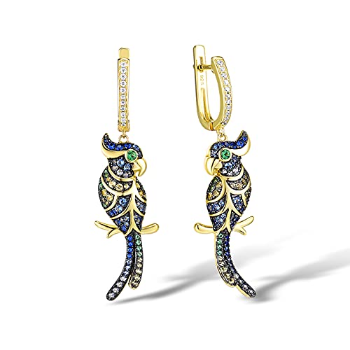 Santuzza Colourful Parrot Gemstone Dangle Earrings 925 Sterling Silver Spinel Drop Earrings for Women