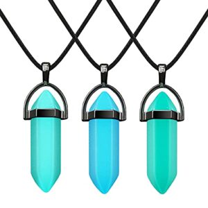 3 Pieces Halloween Luminous Fluorescent Crystal Necklaces Glow in the Dark Crystal Pendant Necklaces Hexagonal Gemstone Chain Necklaces