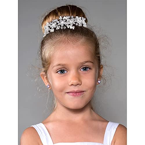 CURASA Flower Girl Headpiece Crystal Pearl Headband for Women Wedding Accessories Silver Flower Girl Headband, Princess Crown for Flower Girls Hair Accessories for Birthday Halloween Tiaras for Women