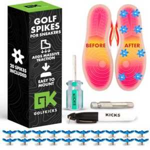 golfkicks - spikes kit - turn sneakers into golf shoes - shark tank featured - diy golf shoe making - add cleats to any shoe - golf spikes