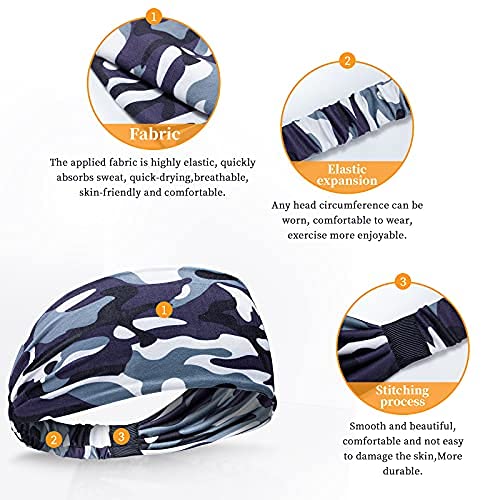 5 Pcs Workout Headbands for Men Elastic Non Slip Sweatbands for Yoga Running Fitness Wicking Hairbands fits All Men and Women Girls