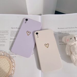 Ownest Compatible with iPhone XR Case for Soft Liquid Silicone Gold Heart Pattern Slim Protective Shockproof Case for Women Girls for iPhone XR-Purple