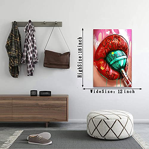 MAMAGO Canvas Wall Art Graffiti Painting Colorful Beautiful Girl Red Lips Pictures Modern Abstract Street Pop Art Posters Decorations for Living Room Framed Ready to Hang - 11.5"W x 15"H