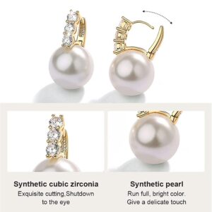 Pearl Earrings for Women 14K Gold Plated Hypoallergenic Pearl Earrings 5A Cubic Zirconia Dangle Earrings Elegant Jewelry (1-Gold)