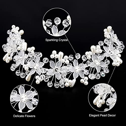 CURASA Flower Girl Headpiece Crystal Pearl Headband for Women Wedding Accessories Silver Flower Girl Headband, Princess Crown for Flower Girls Hair Accessories for Birthday Halloween Tiaras for Women