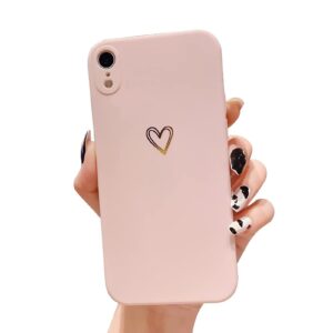 Ownest Compatible with iPhone XR Case for Soft Liquid Silicone Gold Heart Pattern Slim Protective Shockproof Case for Women Girls for iPhone XR-Purple