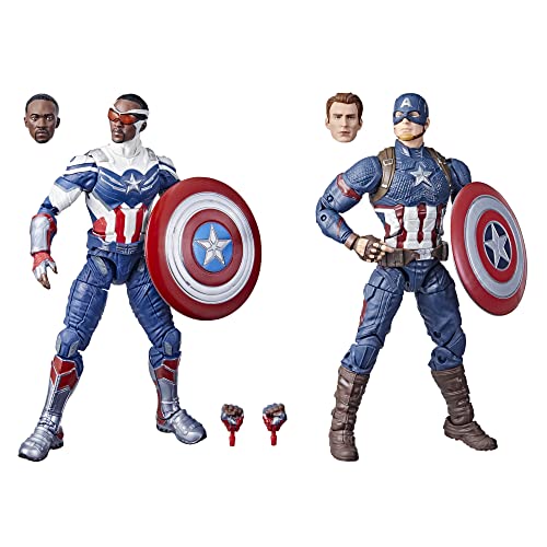 Marvel Legends Series Captain America 2-Pack Steve Rogers and Sam Wilson MCU 6-Inch Figures, 7 Accessories