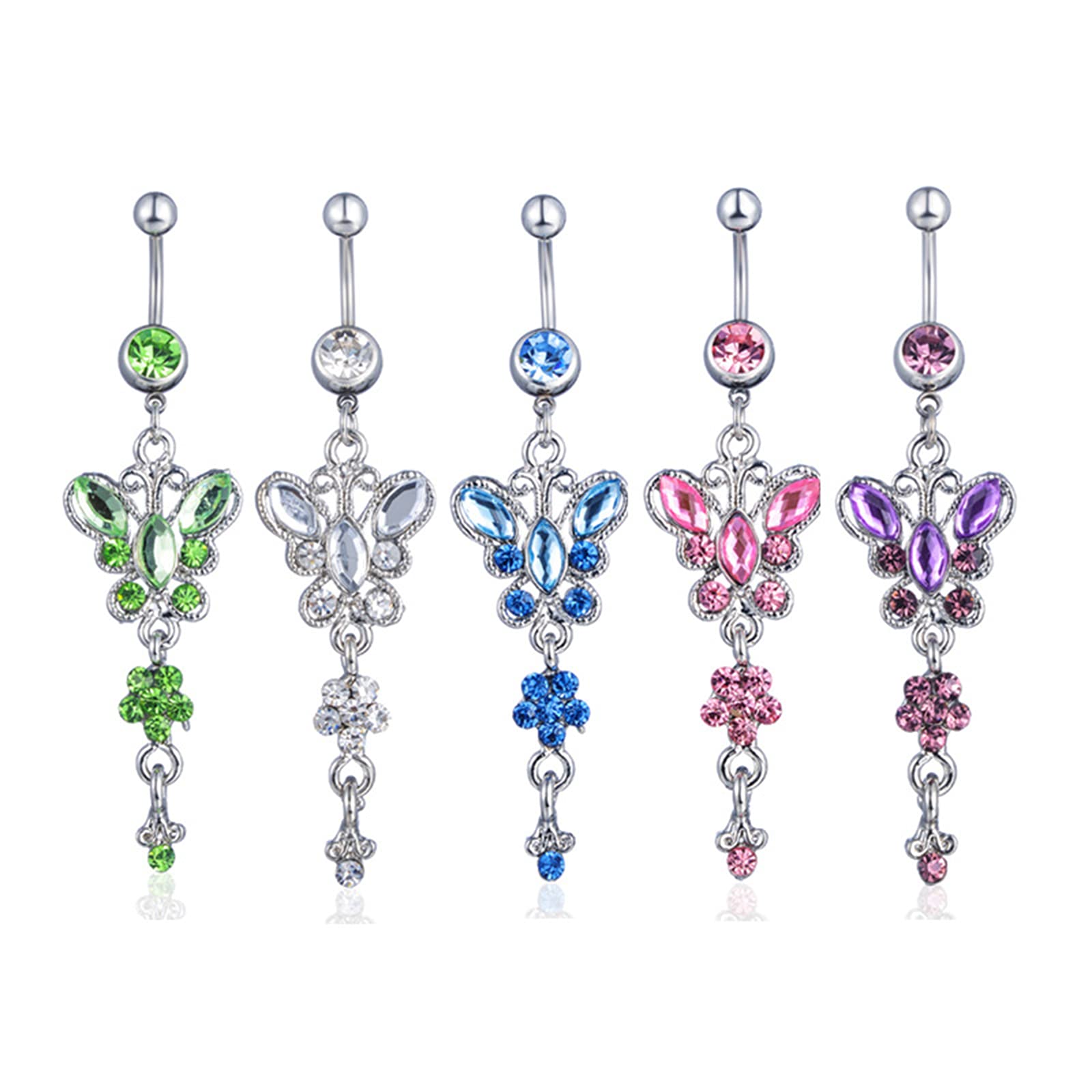 FUTIMELY Butterfly Belly Button Rings Dainty Crystal Rhinestone Paved Butterfly Belly Piercing Navel Ring Stainless Steel Navel Piercing Belly Body Jewelry (Purple)