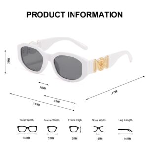 BUTABY Rectangle Sunglasses for Women Retro Driving Glasses 90’s Vintage Fashion Irregular Frame UV400 Protection Black & White