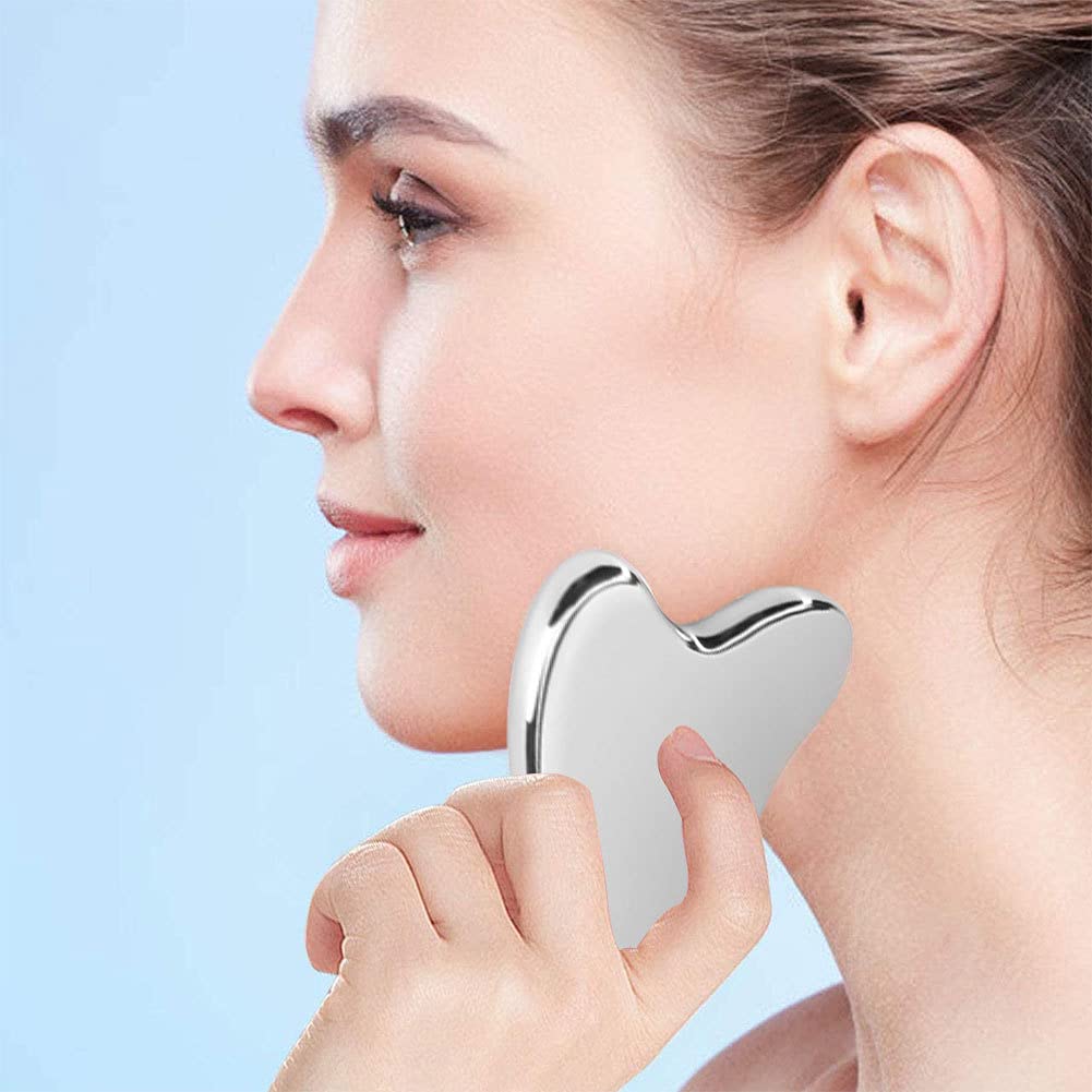 Accessorize Intl Gua Sha Facial Tools Scraping Massage Tool Stainless Steel SUS304 Smooth SPA Therapy for Face, Eye, Neck,Siliver