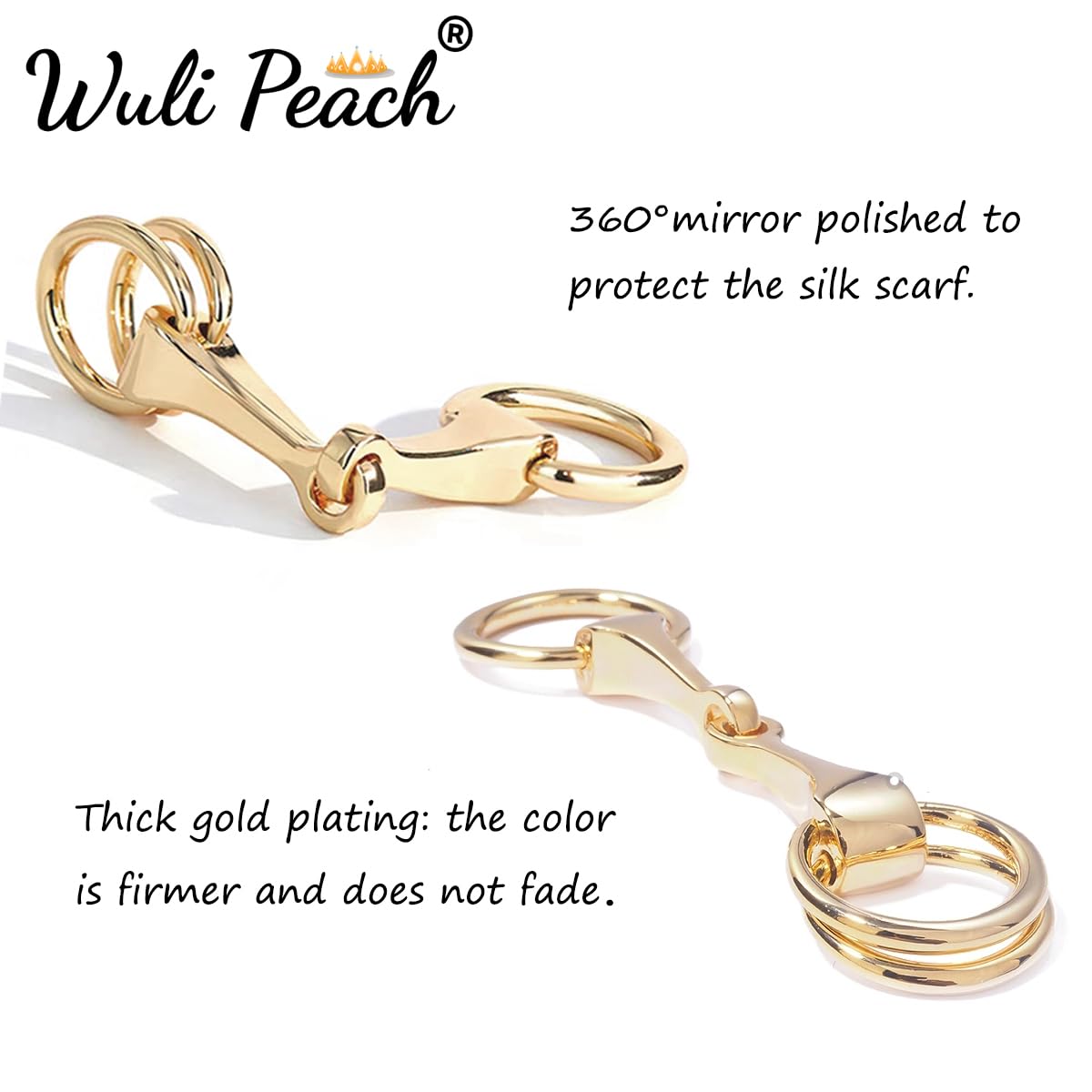 WULI PEACH Horsebit Scarf Ring, Vacuum Plating Stainless Steel eggbutt Equestrian Neck Horsebit Scarf Ring Belt Buckle (Gold+PE Box)