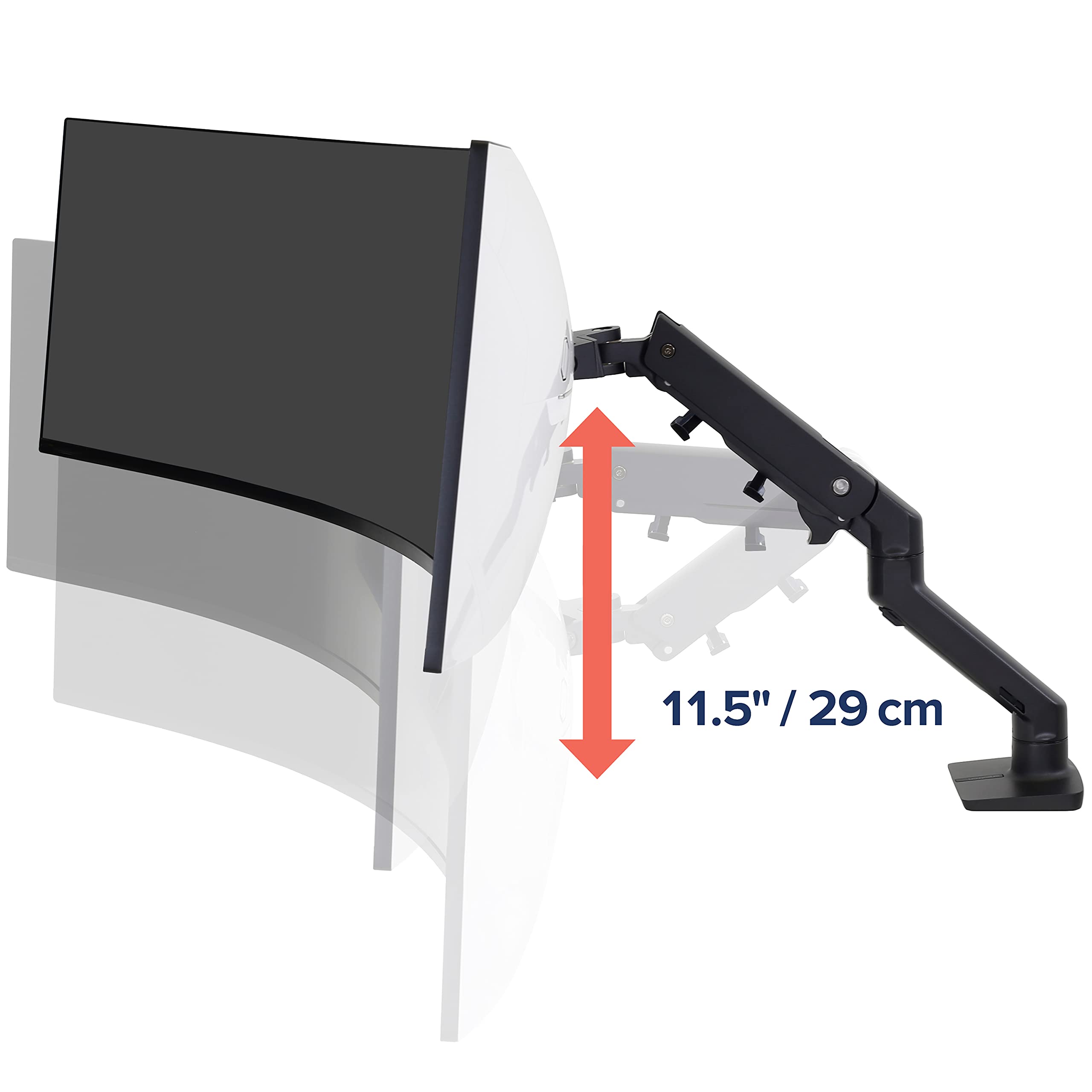 Ergotron – HX HD Premium Heavy Duty Gaming Monitor Arm, Single Monitor Desk Mount – for 1000R Curved Ultrawide Monitors Up to 49 Inches, 28 to 42 lbs, VESA 75x75mm or 100x100mm – HD Pivot, Matte Black