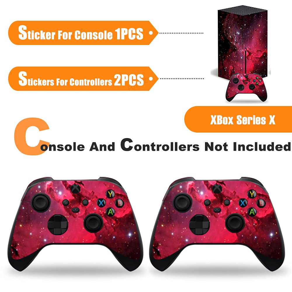 FOTTCZ Vinyl Skin for Xbox Series X Console and Controllers, Sticker Decal Protect Xbox Series X Devices - Red Nebula & Demon Hand