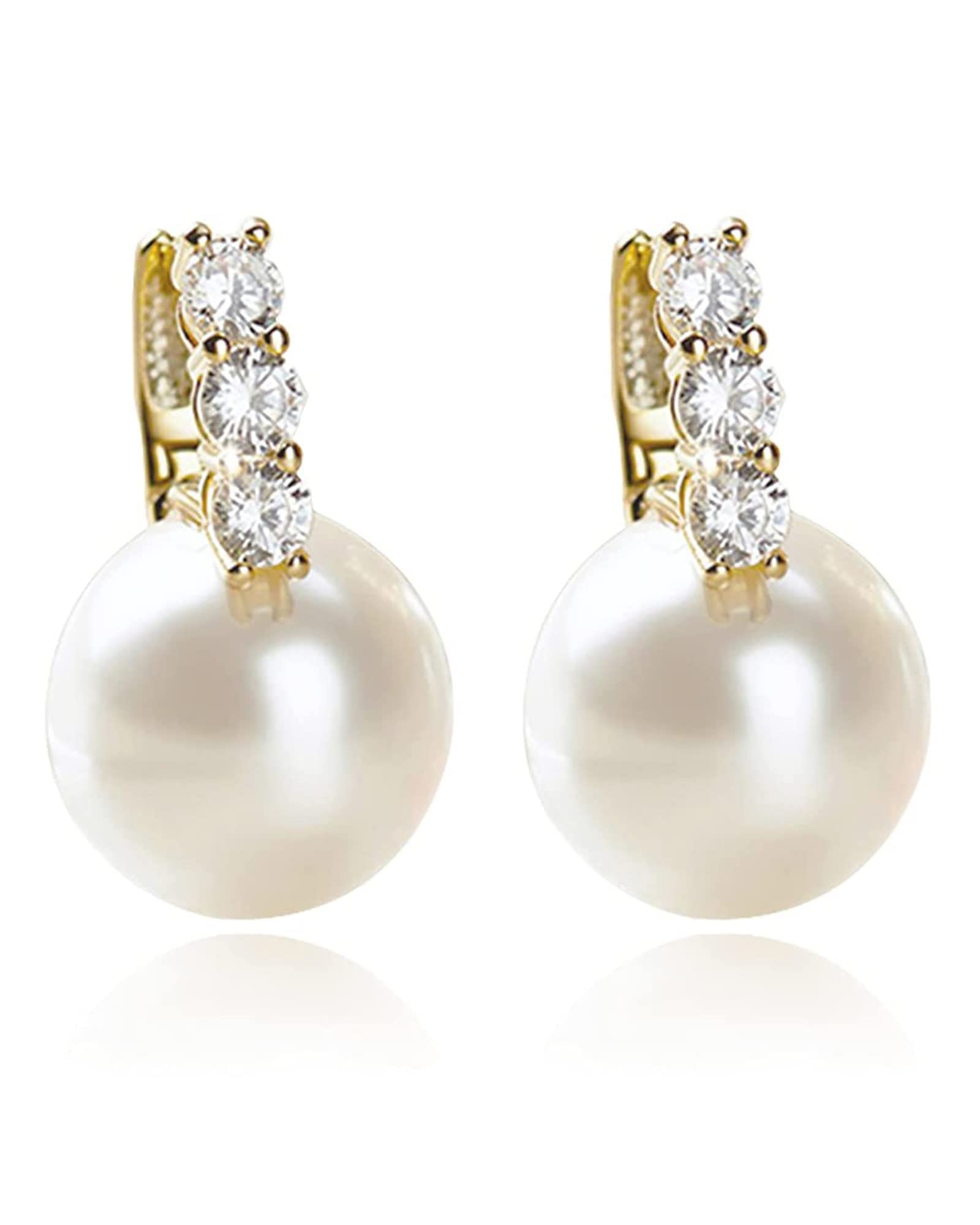 Pearl Earrings for Women 14K Gold Plated Hypoallergenic Pearl Earrings 5A Cubic Zirconia Dangle Earrings Elegant Jewelry (1-Gold)