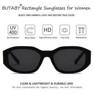 BUTABY Rectangle Sunglasses for Women Retro Driving Glasses 90’s Vintage Fashion Irregular Frame UV400 Protection Black & White