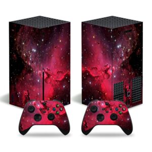 fottcz vinyl skin for xbox series x console and controllers, sticker decal protect xbox series x devices - red nebula & demon hand