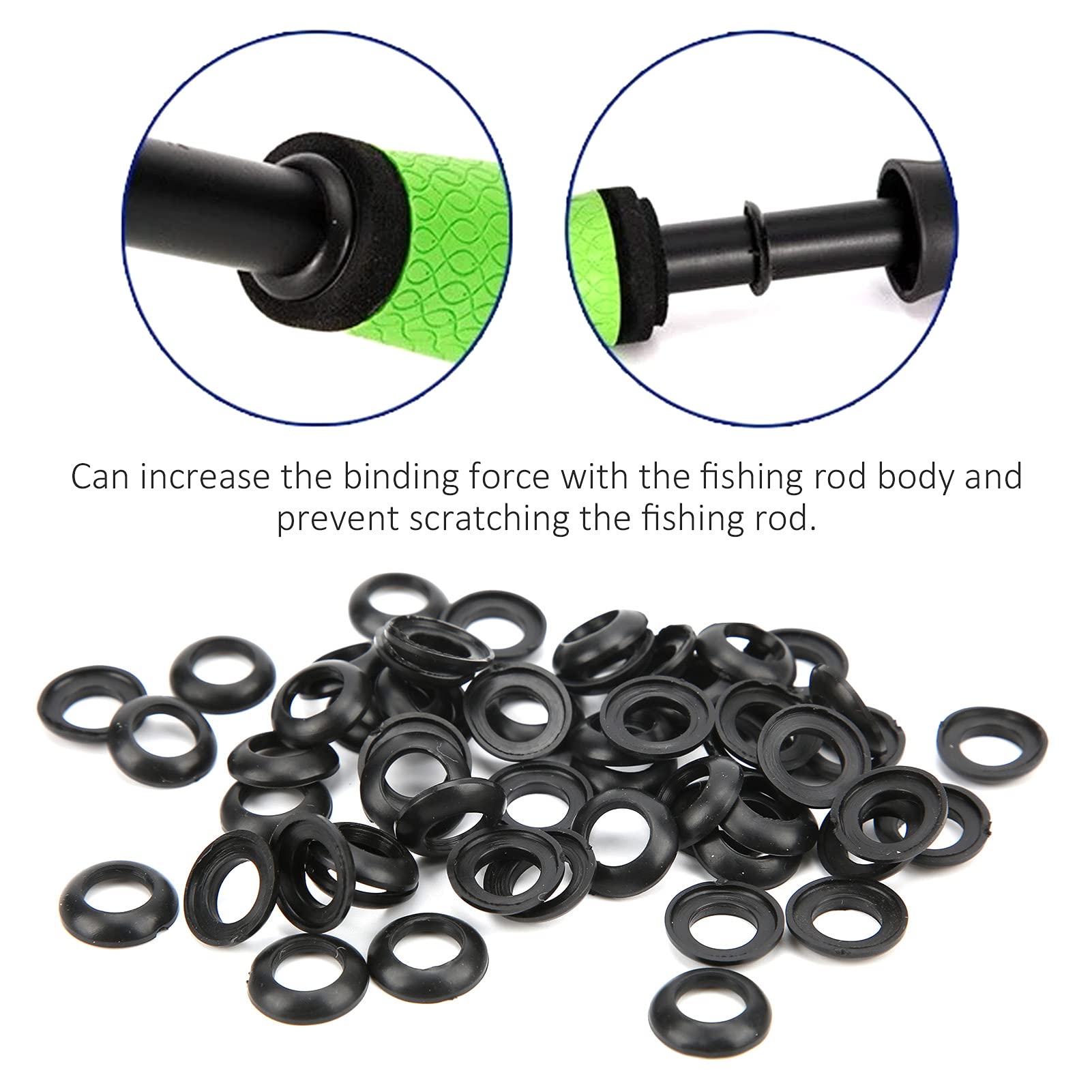 Winding Check Ring, 60PCS Fishing Rod Trim Ring Fishing Rod Building Silicone Elastic Winding Check Dress Ring Fishing Reel Care Accessories(11MM)