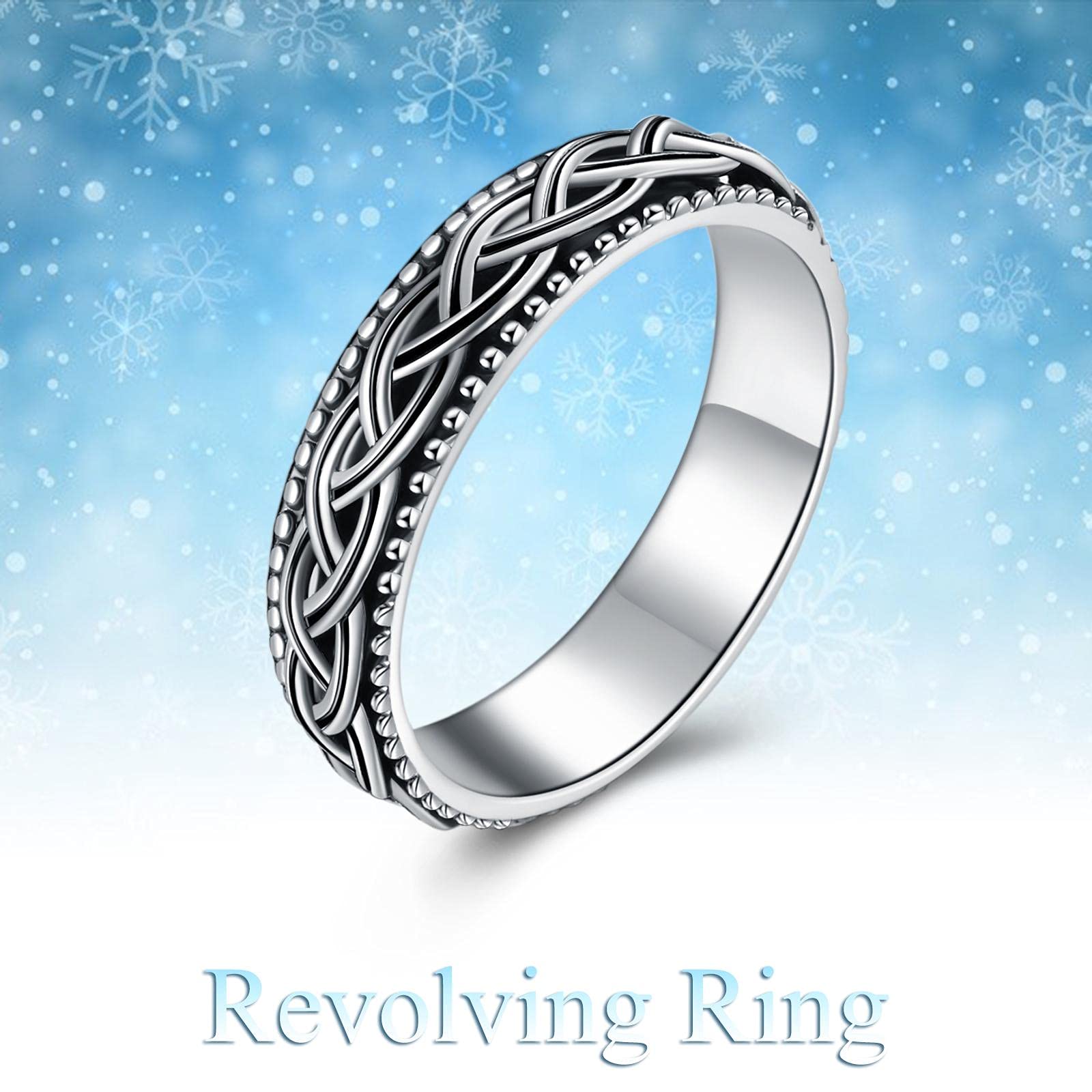 YAFEINI Fidget Ring Sterling Silver Celtic Spinner Ring for Women Celtic Knot Spining Ring Celtic Irish Jewelry Gifts for Men