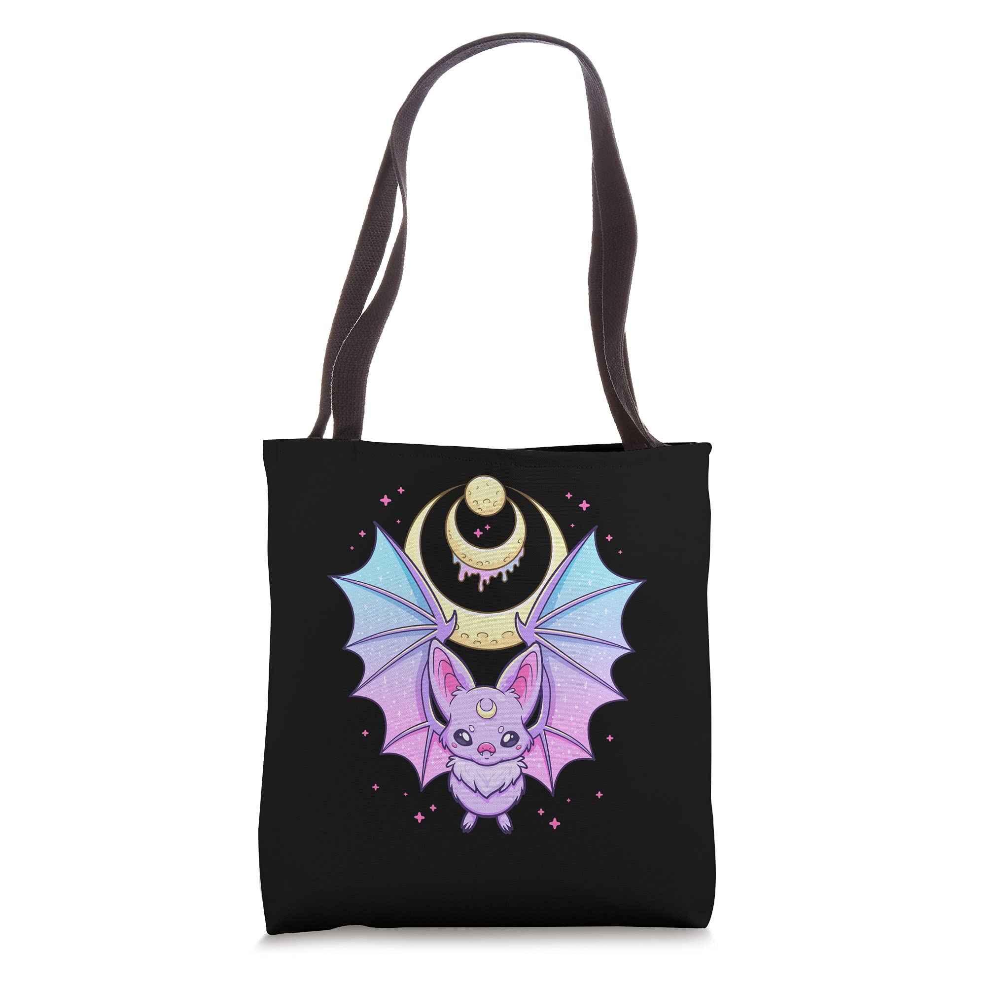 Kawaii Pastel Goth Cute Creepy Crescent Moon Bat Tote Bag