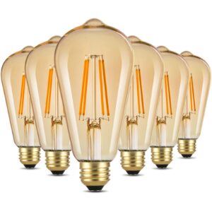 Sigalux ST19 Dimmable LED Filament Edison Light Bulbs, 60W Equivalent, 9W, Warm White, 6 Pack, CRI90, 700LM, Antique Amber Glass, E26, UL Listed