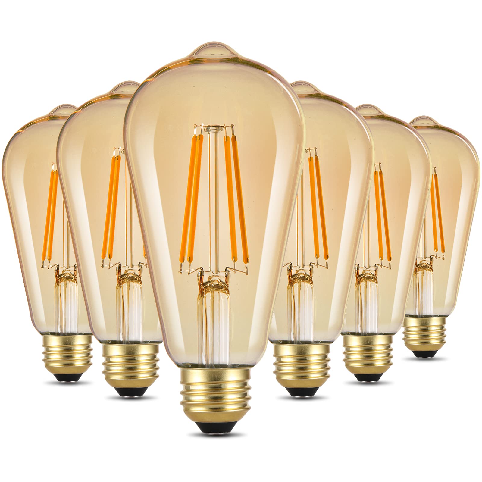 Sigalux ST19 Dimmable LED Filament Edison Light Bulbs, 60W Equivalent, 9W, Warm White, 6 Pack, CRI90, 700LM, Antique Amber Glass, E26, UL Listed