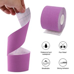 Kinesiology Tape (3 Uncut Roll) Kinetic Tape 16.4 ft Waterproof Athletic Sports Tape Physio Tape for Knees, Shoulder, Ankles, Elbow, Pain Relief,Joint Support (Purple)