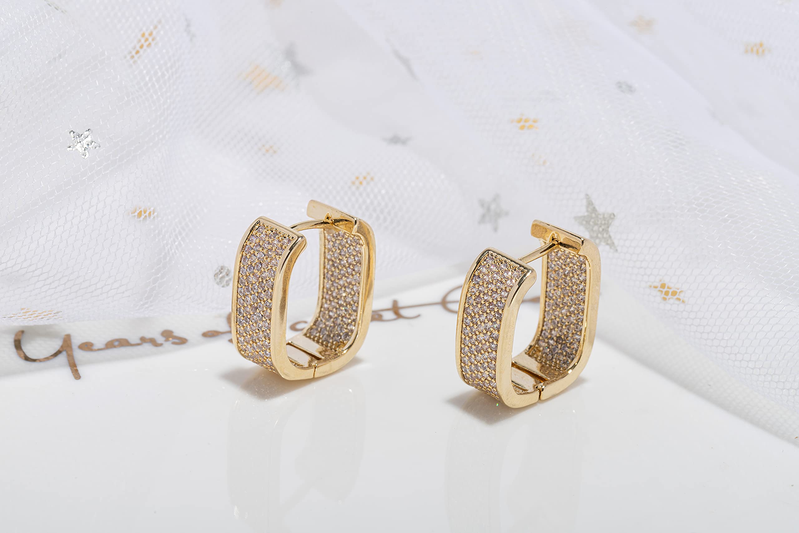 14K Gold Plated cubic Zirconia Huggie Cuff Earrings for women Hoop Earrings