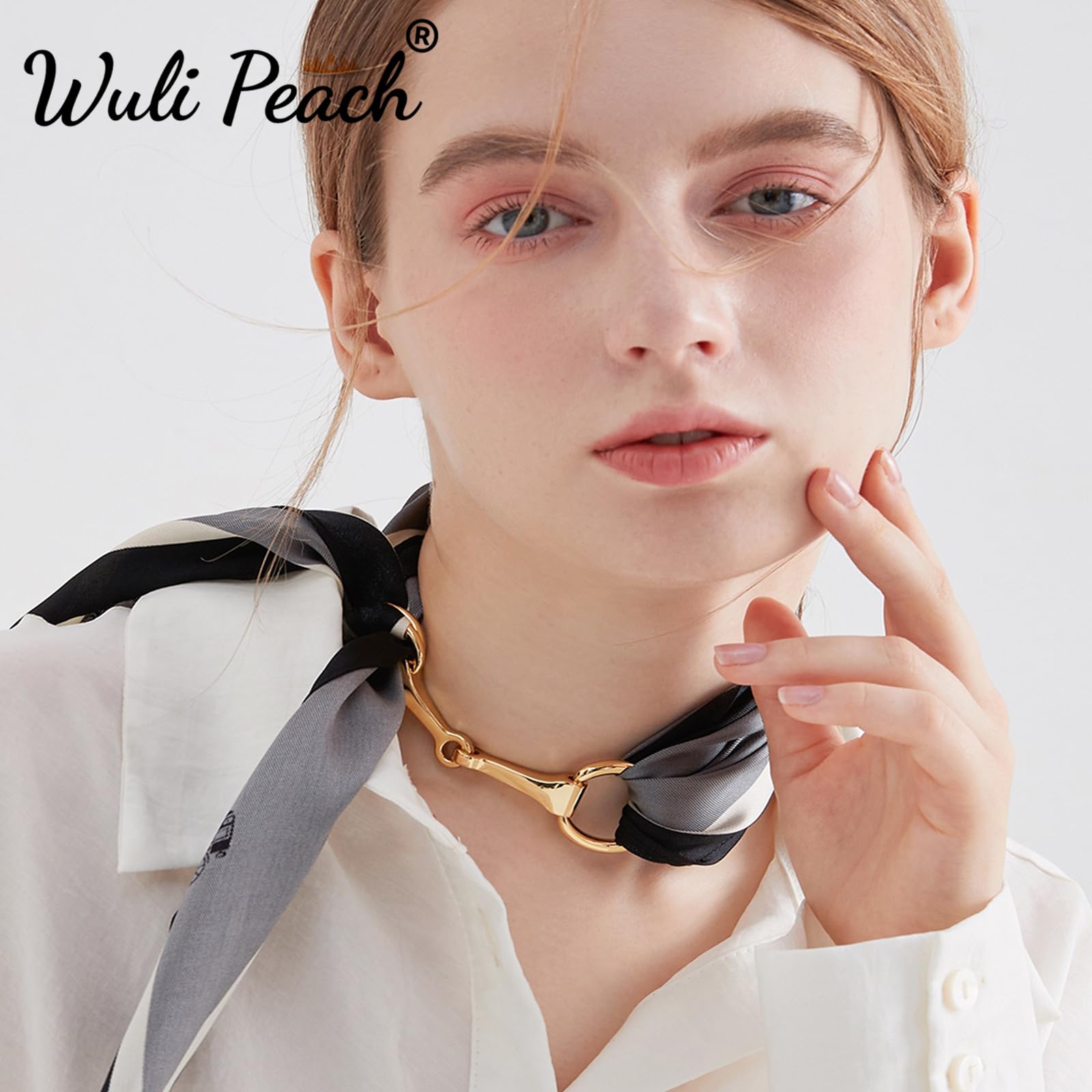 WULI PEACH Horsebit Scarf Ring, Vacuum Plating Stainless Steel eggbutt Equestrian Neck Horsebit Scarf Ring Belt Buckle (Gold+PE Box)