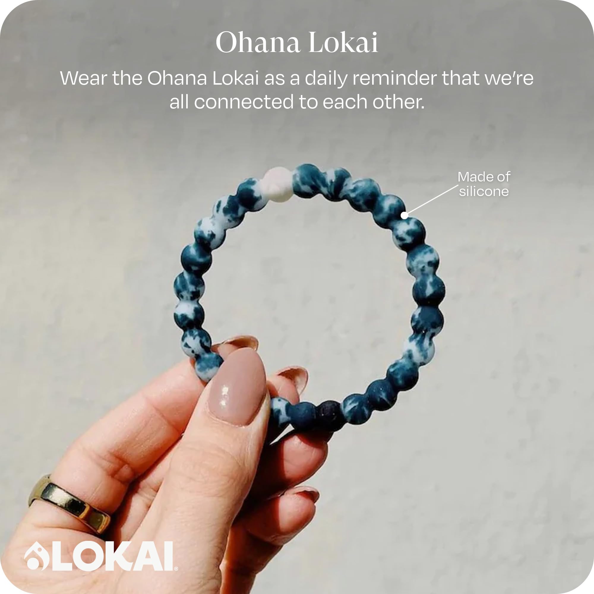 Lokai Hawaiian Silicone Beaded Bracelet for Women & Men, The Surf Collection - Ohana, (Large, 7.5 Inch Circumference) - Silicone Jewelry Fashion Bracelet Slides-On for Comfortable Fit