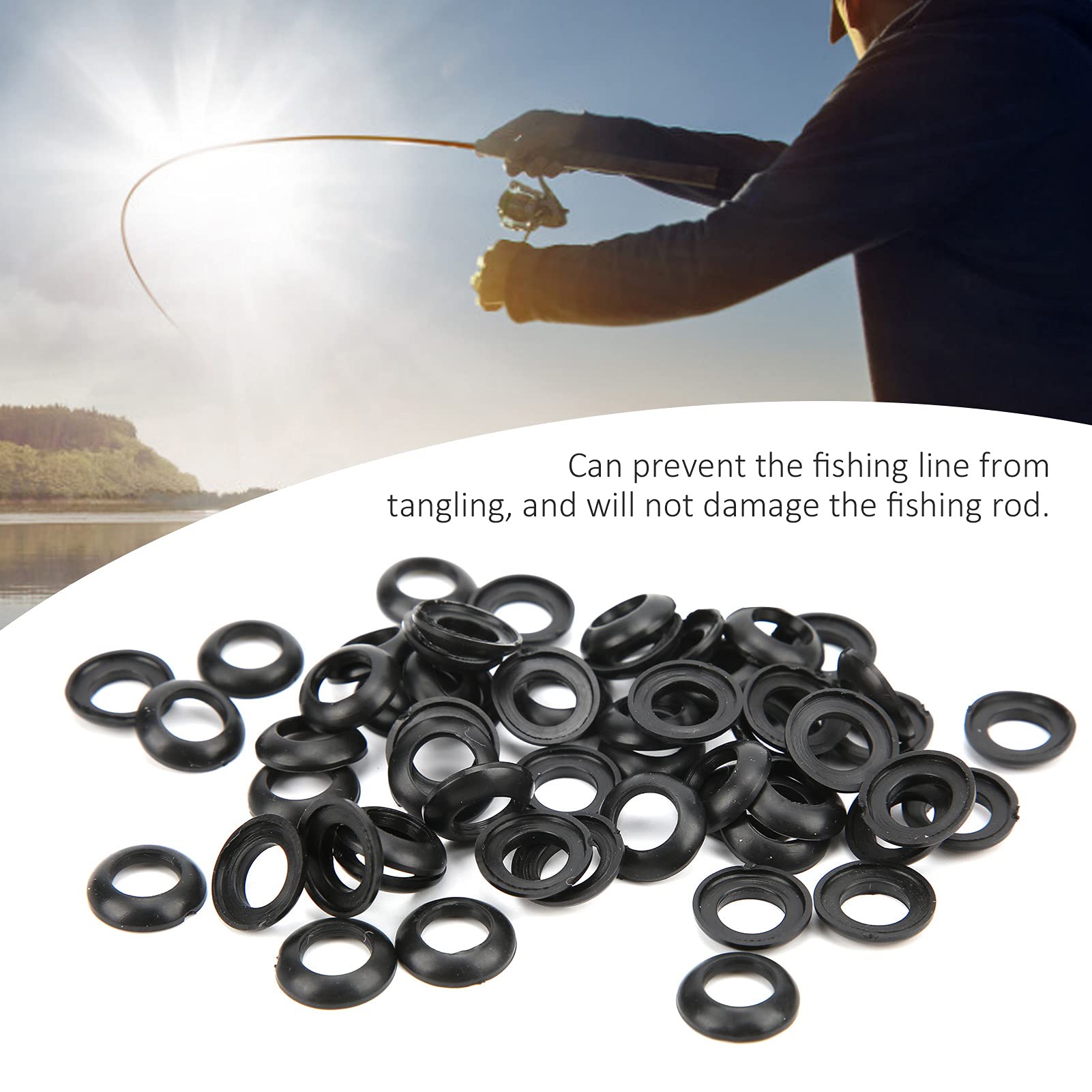 Winding Check Ring, 60PCS Fishing Rod Trim Ring Fishing Rod Building Silicone Elastic Winding Check Dress Ring Fishing Reel Care Accessories(13MM)