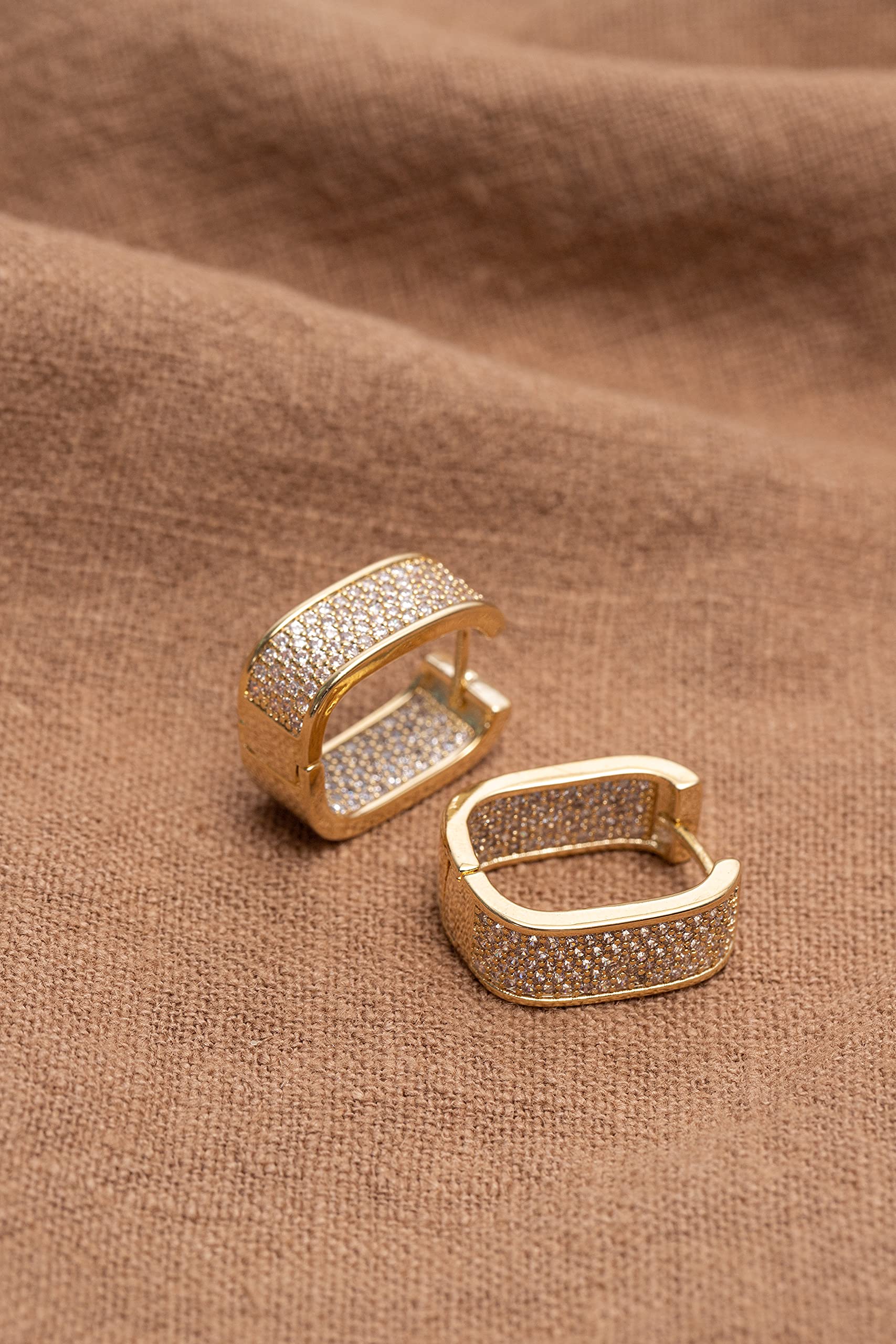 14K Gold Plated cubic Zirconia Huggie Cuff Earrings for women Hoop Earrings