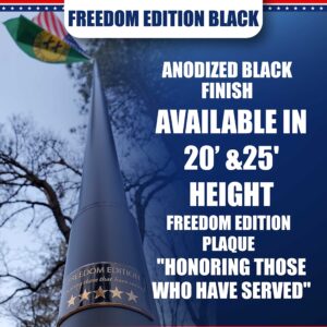 Service First Black Heavy Duty 25FT Telescoping Freedom Edition Residential Flagpole Kit - Anti Tangle Swivel Ring Design - Stainless Steel Clips - 100MPH Wind Tested