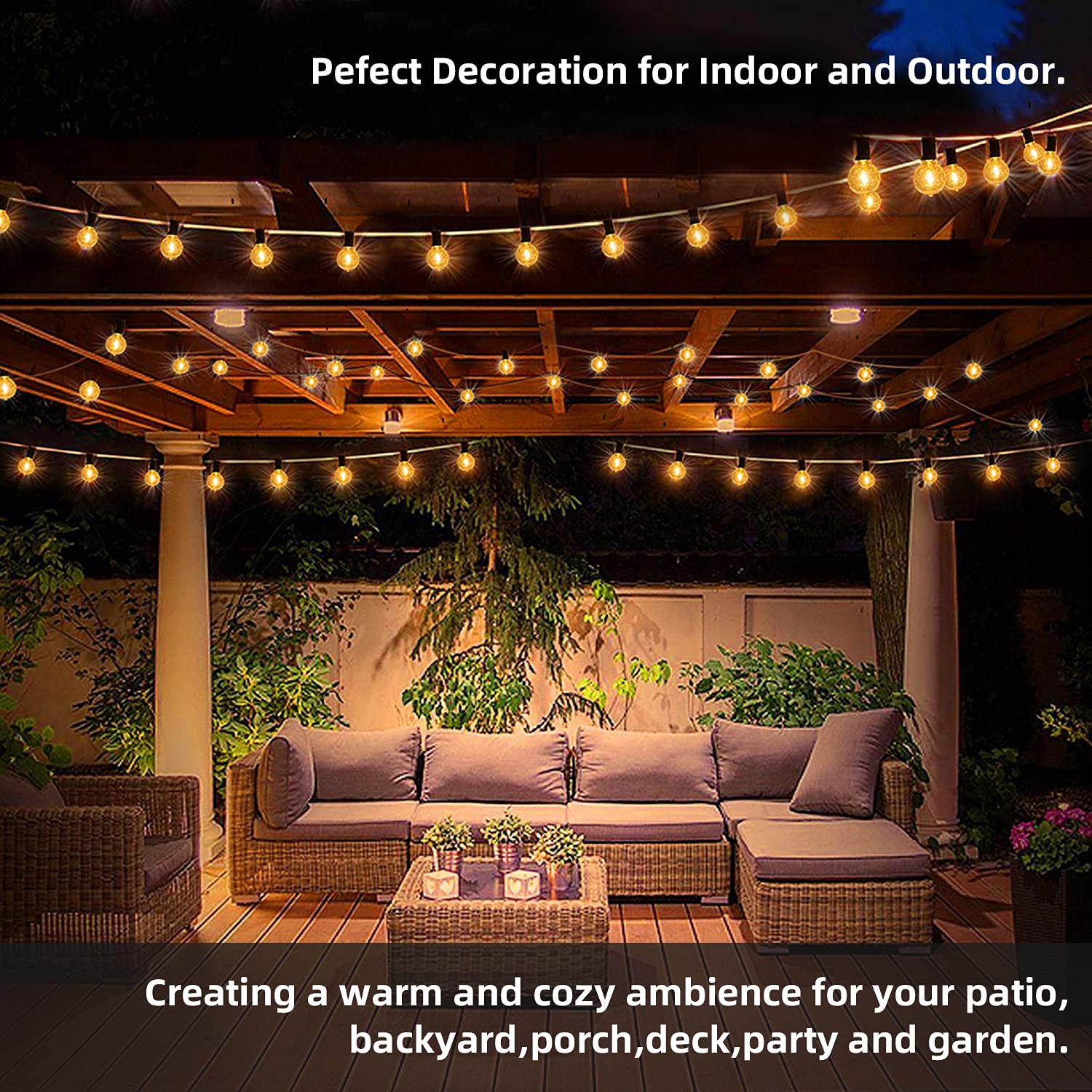 RTTY Outdoor String Lights 50ft, G40 Led Patio Lights with 26pcs Bulbs,Waterproof Shatterproof Dimmable Hanging Connectable Globe Outdoor Lights for Cafe,Bistro,Backyard,Gazebo,Balcony,Party, Black