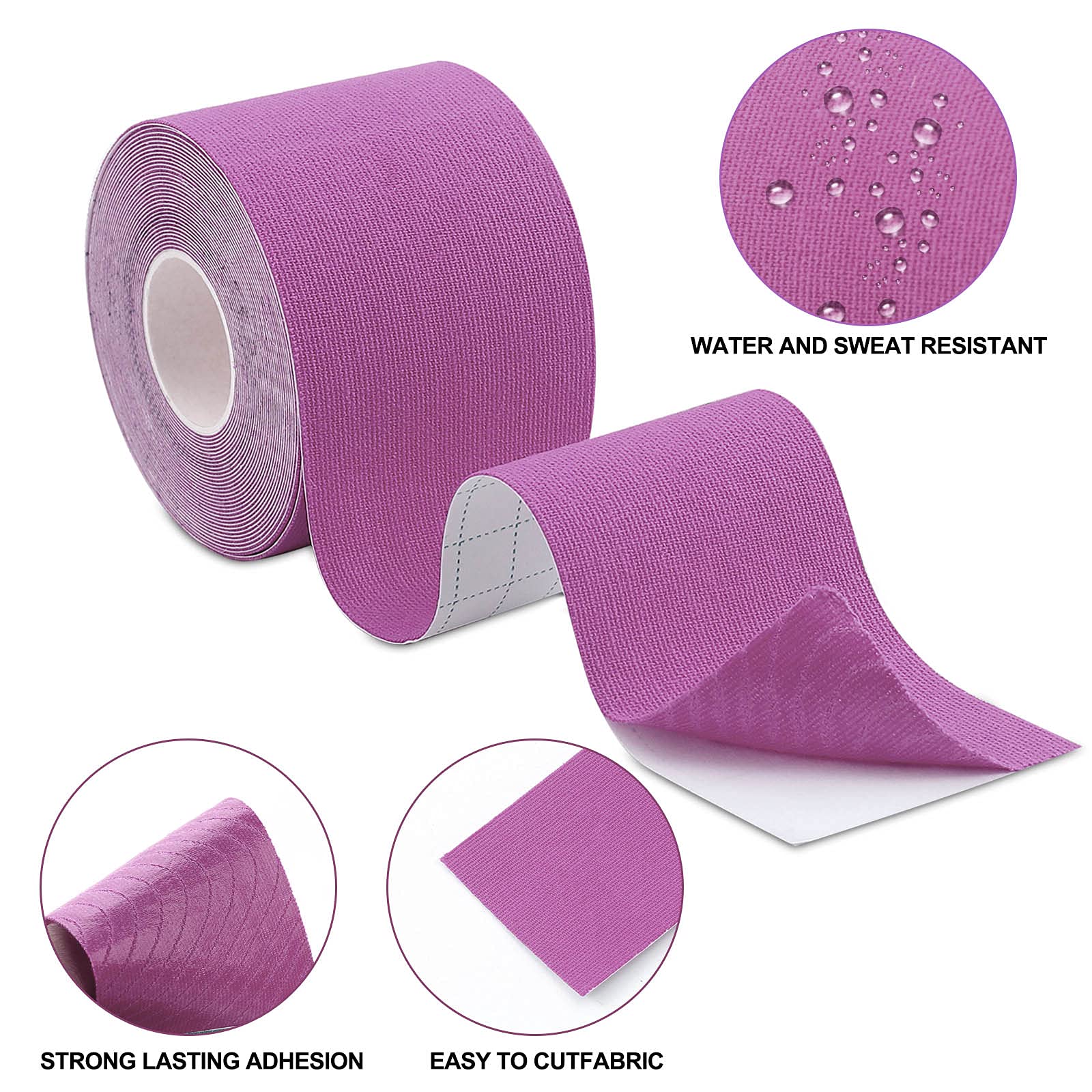 Kinesiology Tape (3 Uncut Roll) Kinetic Tape 16.4 ft Waterproof Athletic Sports Tape Physio Tape for Knees, Shoulder, Ankles, Elbow, Pain Relief,Joint Support (Purple)