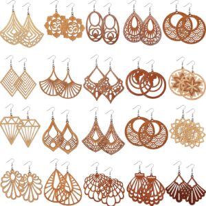 hicarer 20 pairs african wooden dangle earrings drop earrings boho pendant dangle earrings jewelry natural wooden dangle earrings for women(boho style)