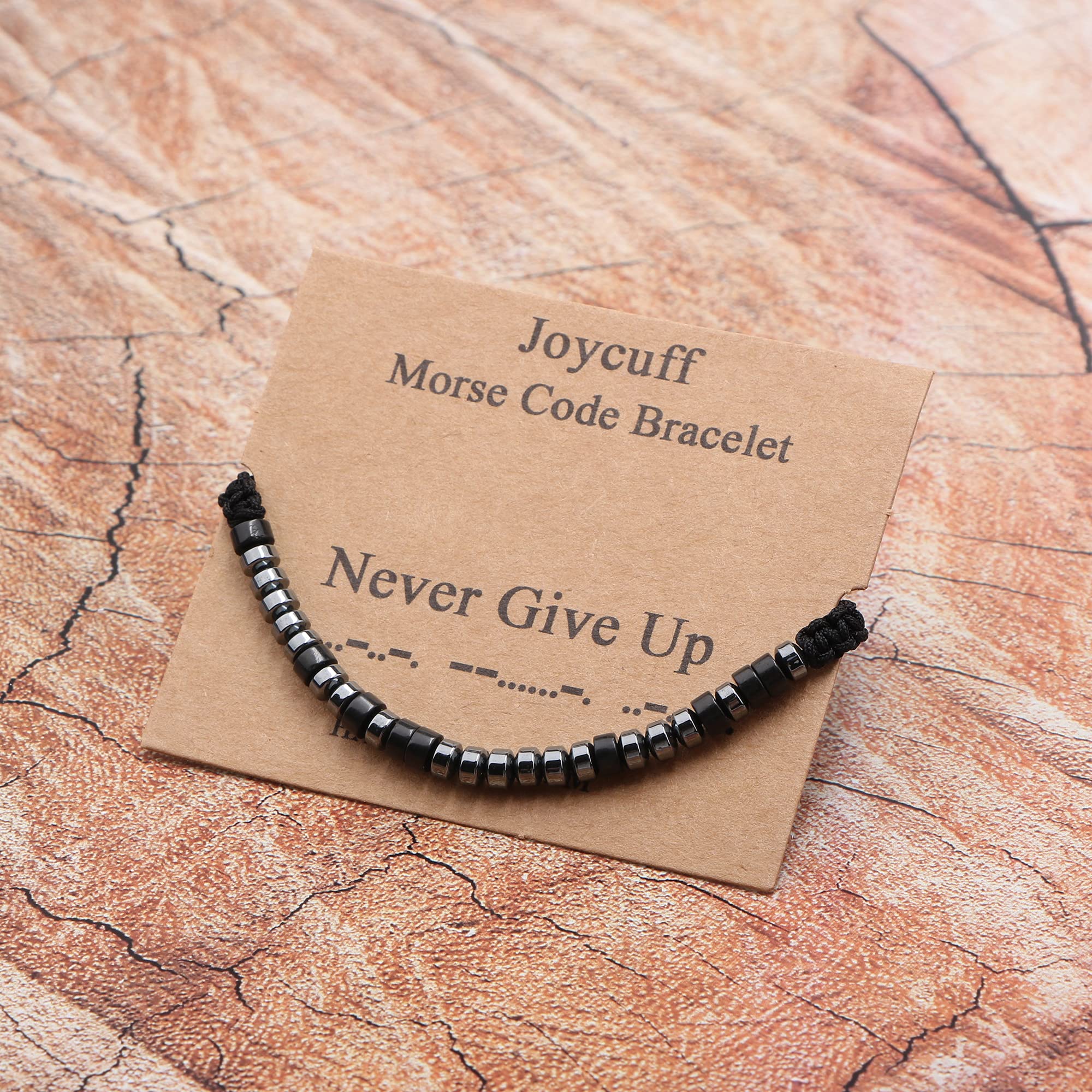 JoycuFF Inspirational Gifts Morse Code Bracelets for Women Men Motivational Encouragement Graduation Gifts for Daughter Niece Coworkers Friends Handmade Bead Jewelry Never Give Up