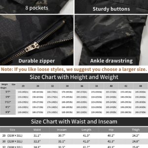 GSGGIG Men's Outdoor Hiking Pants, Tactical Pants Lightweight Casual Work Ripstop Cargo Pants for Men with Pockets No Belt 3355 Black CP CAMO 44