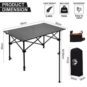 Night Cat Camping Table with Storage Basket Foldable Picnic Table for Outdoor Indoor Lightweight Rustless Adjustable Height 1.7-3ft BBQ Garden Backyard 75KG 37x22in