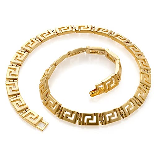 MUSEUM REPRODUCTIONS Classical Meander Gold Link Necklace - Inspired by Greek Architecture - 16"