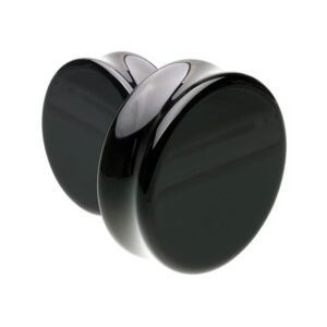 covet jewelry supersize black agate natural stone double flared ear gauge plug (1-1/8" (29mm))