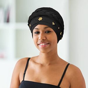 6 Pieces African Women Turban Headscarf Cap for Black Women Braided Head Wrap(Black, Grey, White, Wine Red, Yellow, Royal Blue, Bead Style)