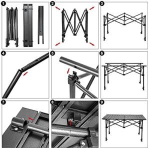 Night Cat Camping Table with Storage Basket Foldable Picnic Table for Outdoor Indoor Lightweight Rustless Adjustable Height 1.7-3ft BBQ Garden Backyard 75KG 37x22in