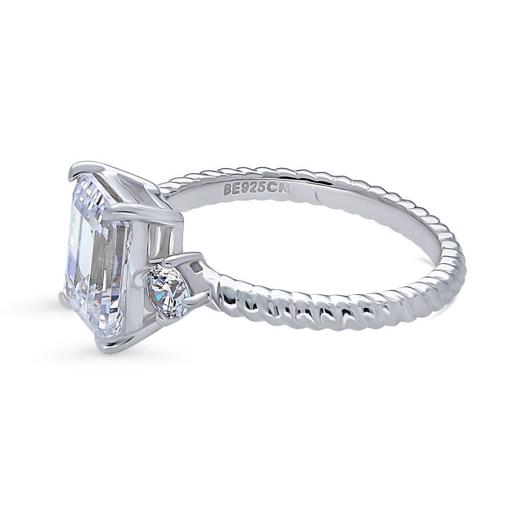 BERRICLE Sterling Silver 3-Stone Wedding Engagement Rings Emerald Cut Cubic Zirconia CZ Woven Ring for Women, Rhodium Plated Size 6