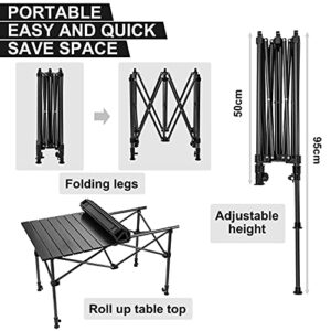 Night Cat Camping Table with Storage Basket Foldable Picnic Table for Outdoor Indoor Lightweight Rustless Adjustable Height 1.7-3ft BBQ Garden Backyard 75KG 37x22in