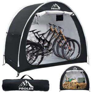 PROLEE Bike Shed 6.6FT, Waterproof Oxford Fabric Storage Tent for 2 Bikes, Outdoor Storage with Window Design, Black