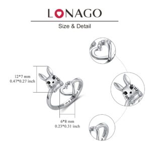 LONAGO Bunny Ring Silver White Bunny Rabbit Ring for Women Birthday Gift (Bunny Size 7)